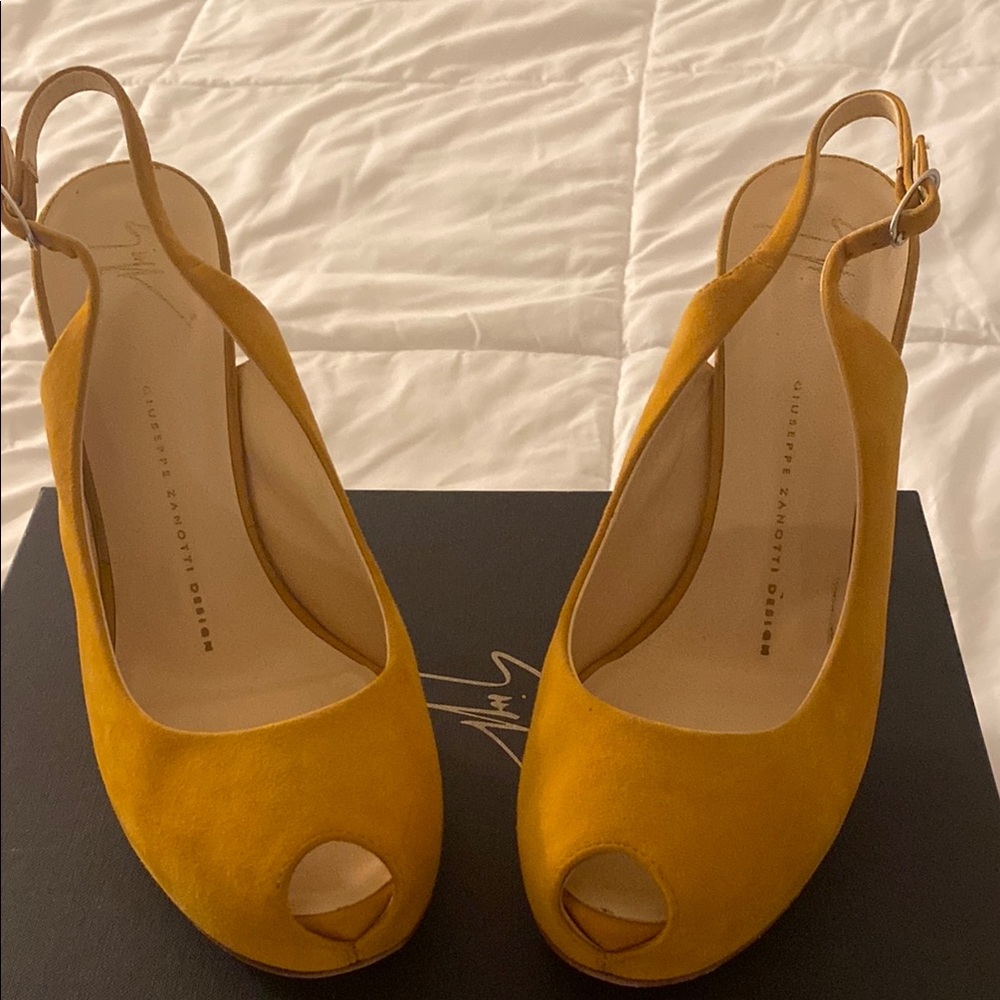 Giuseppe Zanotti Yellow Suede Slingback Heels
